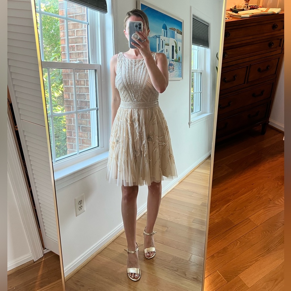 Aidan Mattox Gold Sequin Cocktail Dress - Size 4